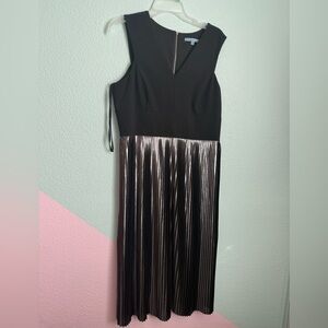 Antonio Melani black and silver metallic pleated party dress size M